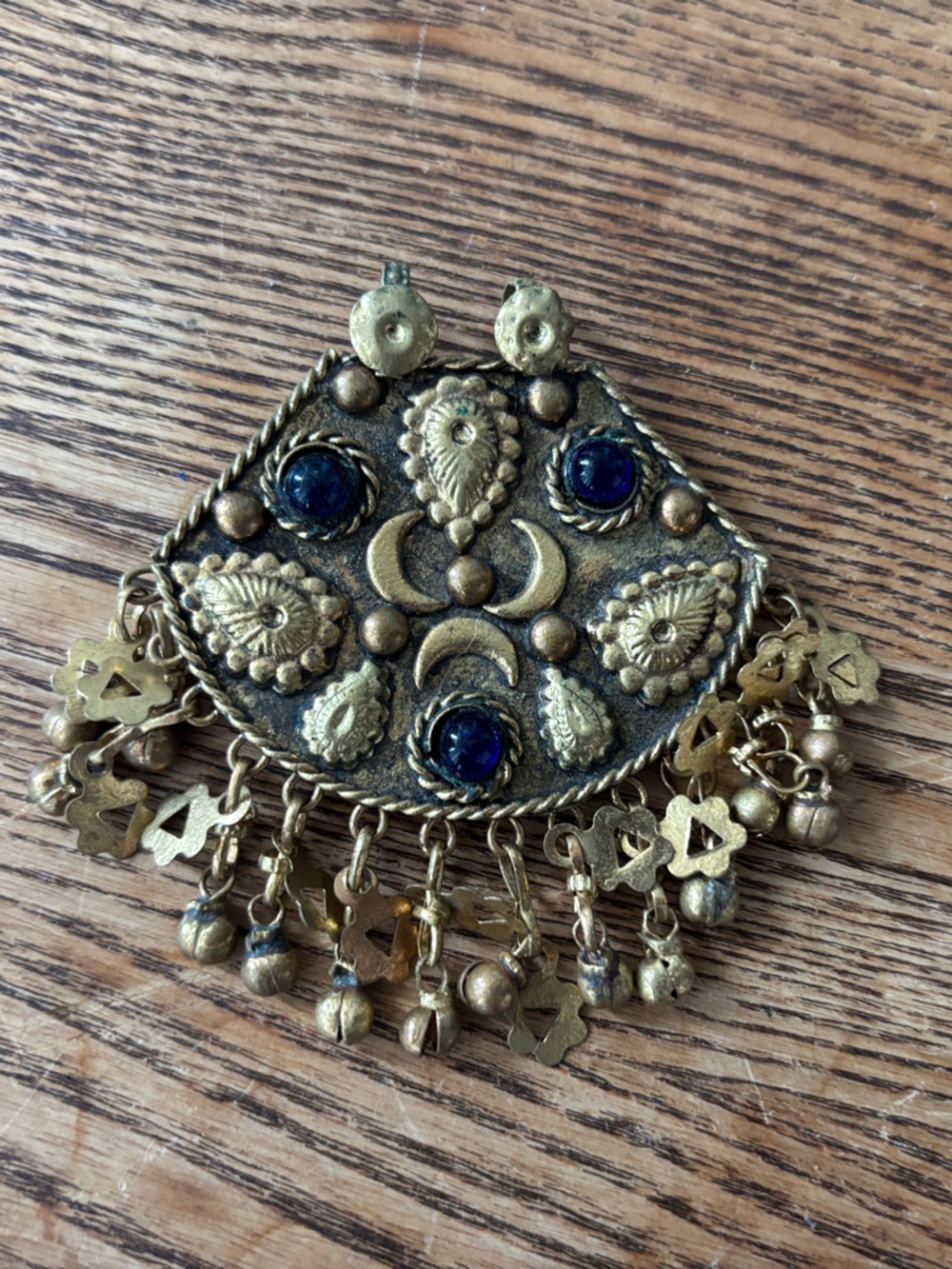 Bohemian Gold-Tone Statement Pendant with Deep Blue Accents